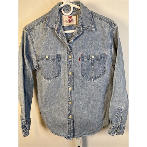 Levi’s USA Vintage Jeans For Women Denim Shirt Medium Long Sleeve Blue Button Up - Picture 1 of 6